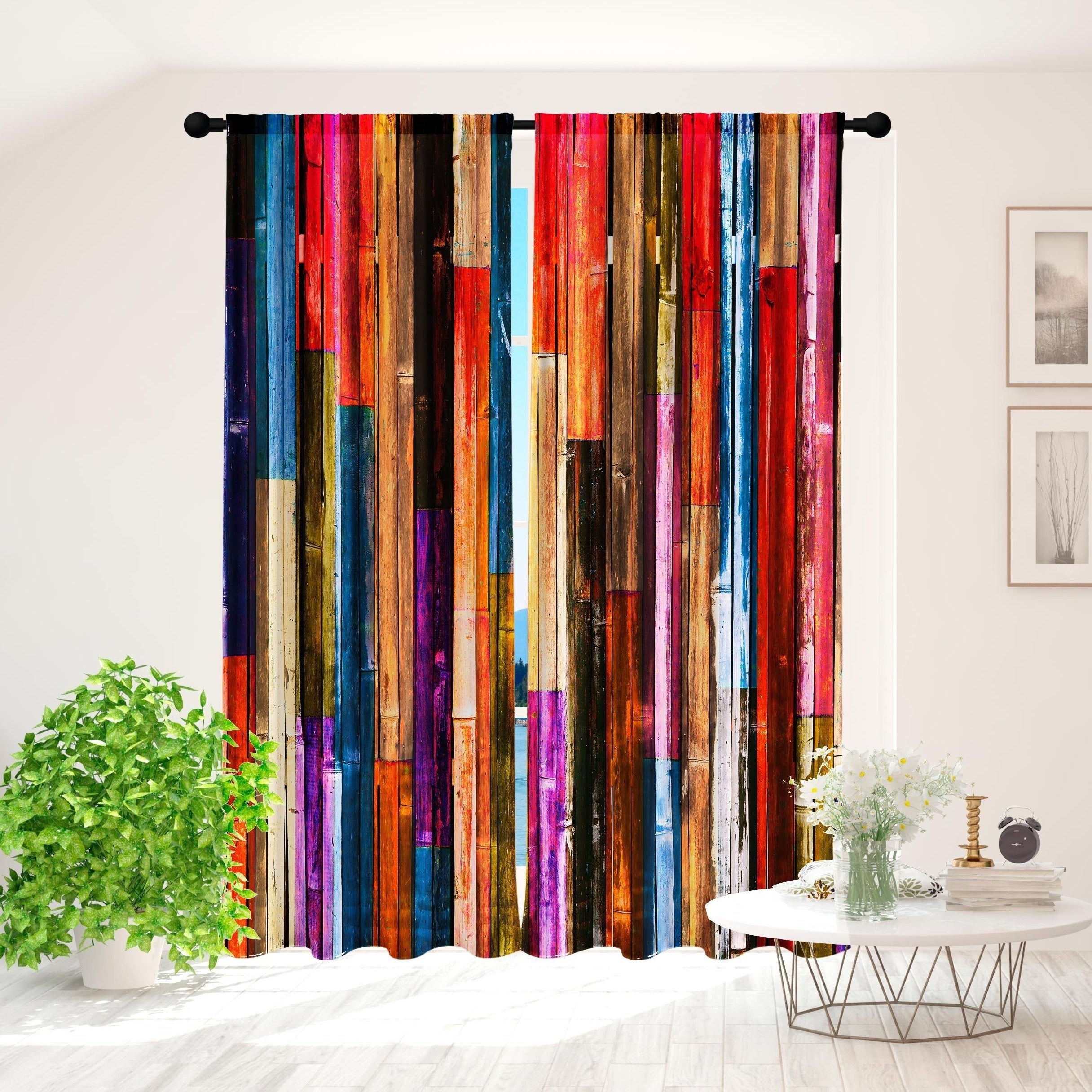 2pcs Colorful Wood Grain Art Window Curtains