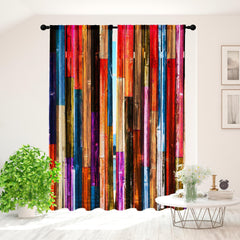 2pcs Colorful Wood Grain Art Window Curtains