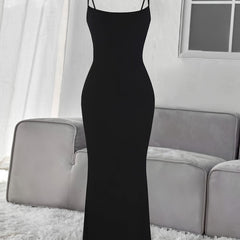 Ribbed Slip Lounge Dress Crew Neck Spaghetti Strap Home Dress