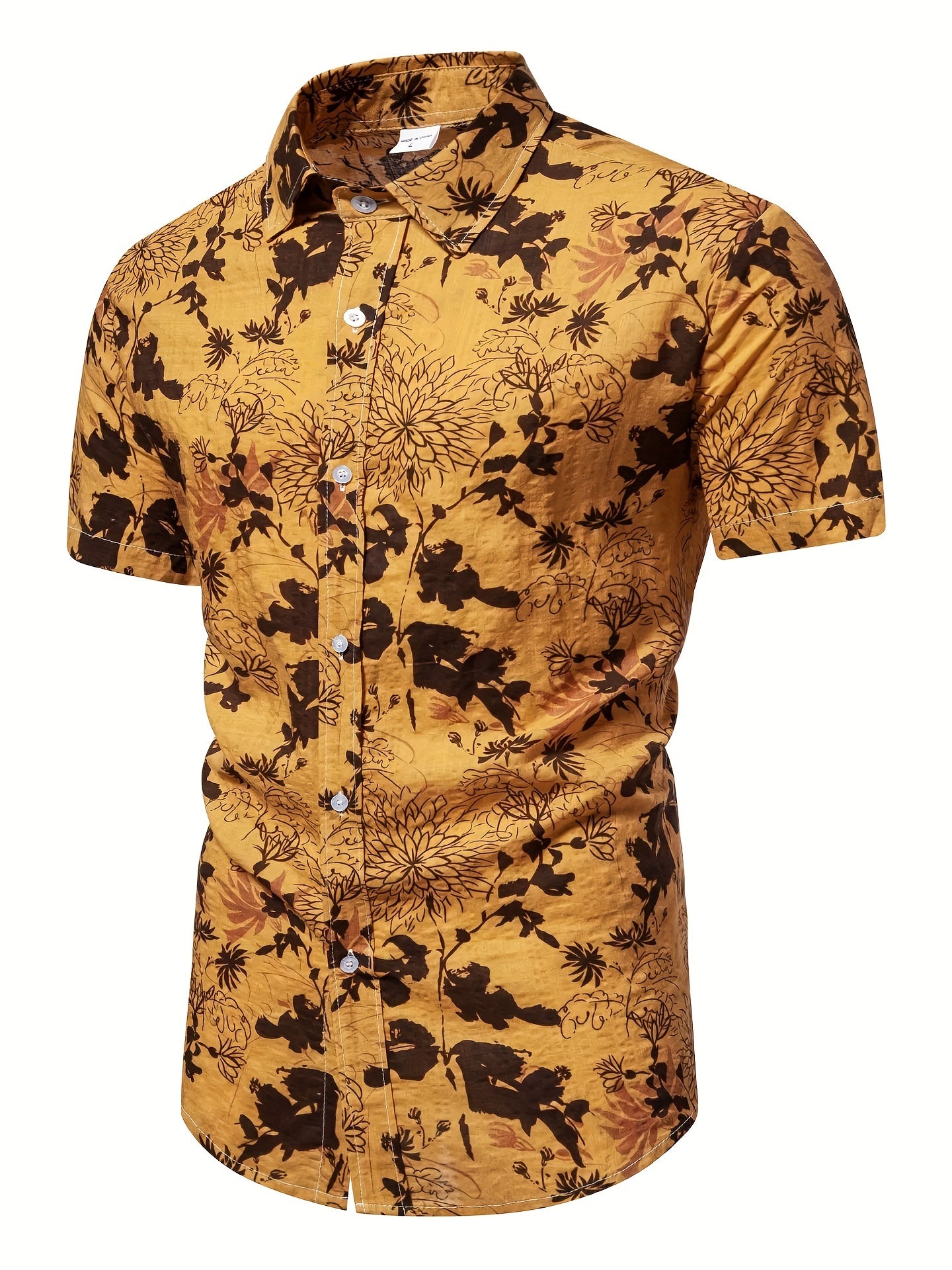 Men's Slim Short Sleeve Shirts with Flower Print