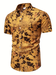 Men's Slim Short Sleeve Shirts with Flower Print