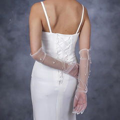 Classic Beaded Bridal Gloves with Arm Coverage
