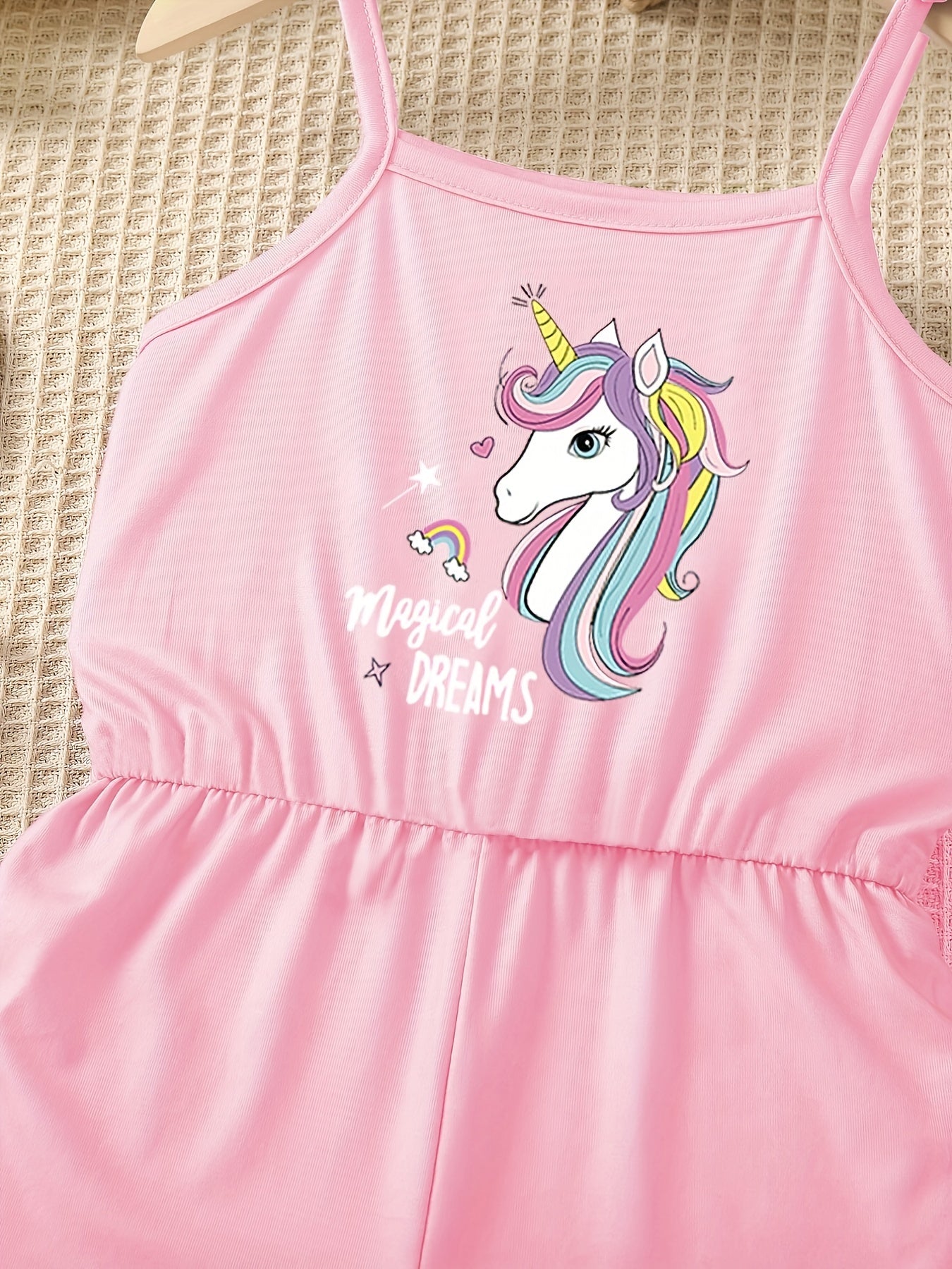 Girls Unicorn Print Bow Straps Cami Jumpsuit Kids Summer Clothes