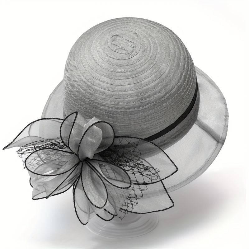 French Style Organza Bucket Hat Flower Decor Stitching Thin Basin Hat