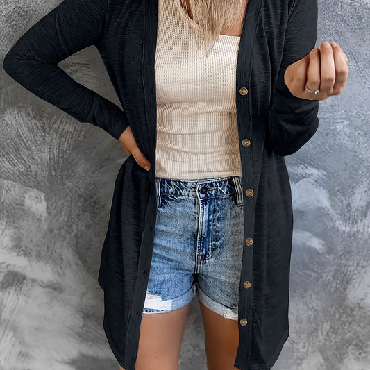  Solid Button Up Long Sleeve Cardigan