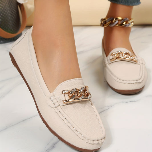 Women's Chain Loafers Rhinestone Slip-on Casual Shoes