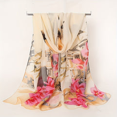 Vintage Flower Scarf Thin Silk Shawl Sunscreen Windproof Head Wrap