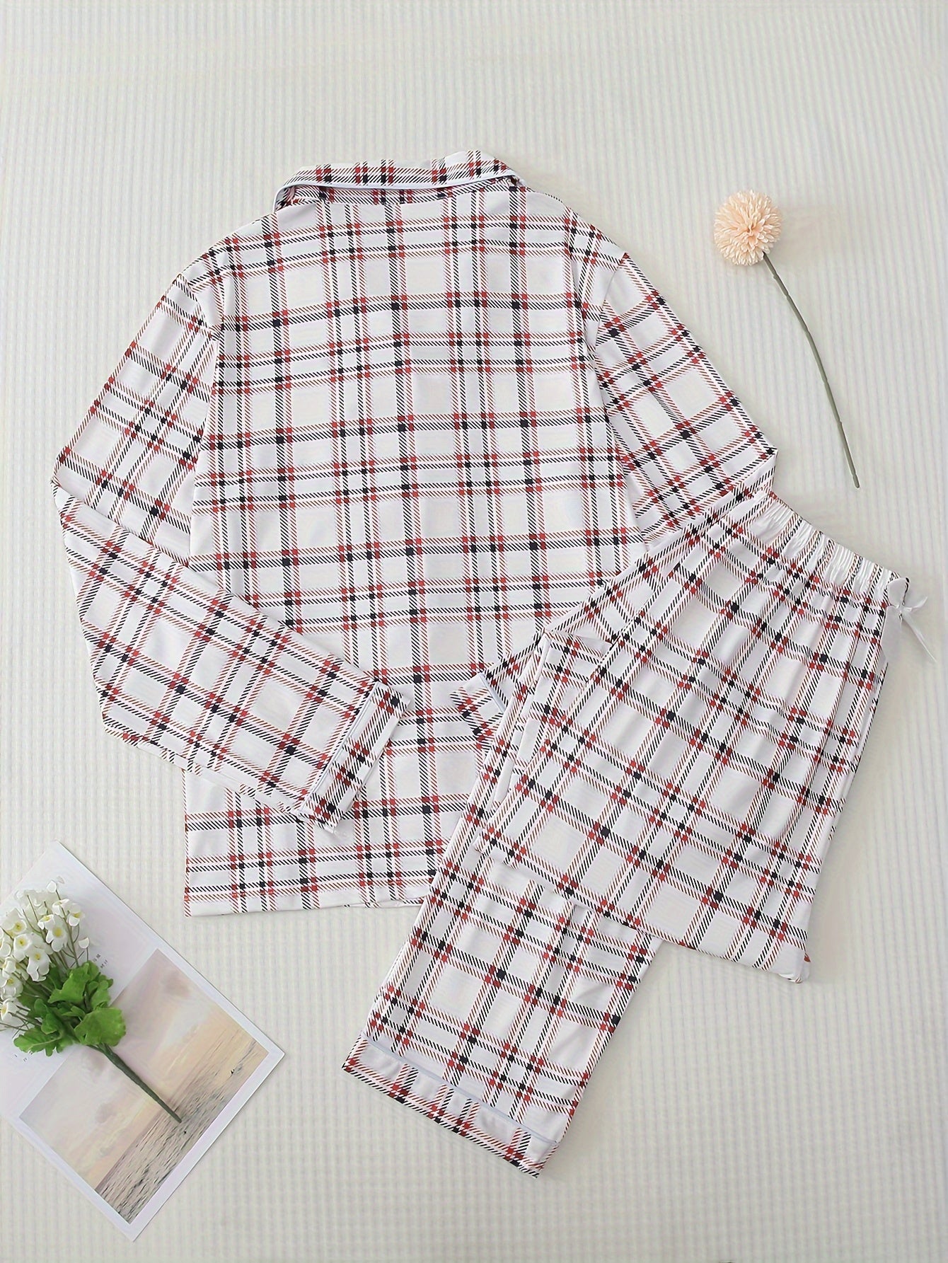 Plaid Pajama Set Long Sleeve Top & Pants