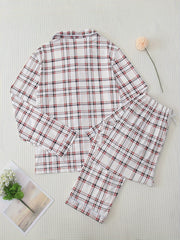 Plaid Pajama Set Long Sleeve Top & Pants