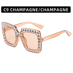 Vintage Oversized Rhinestone Square Sunglasses Women Sun Protection
