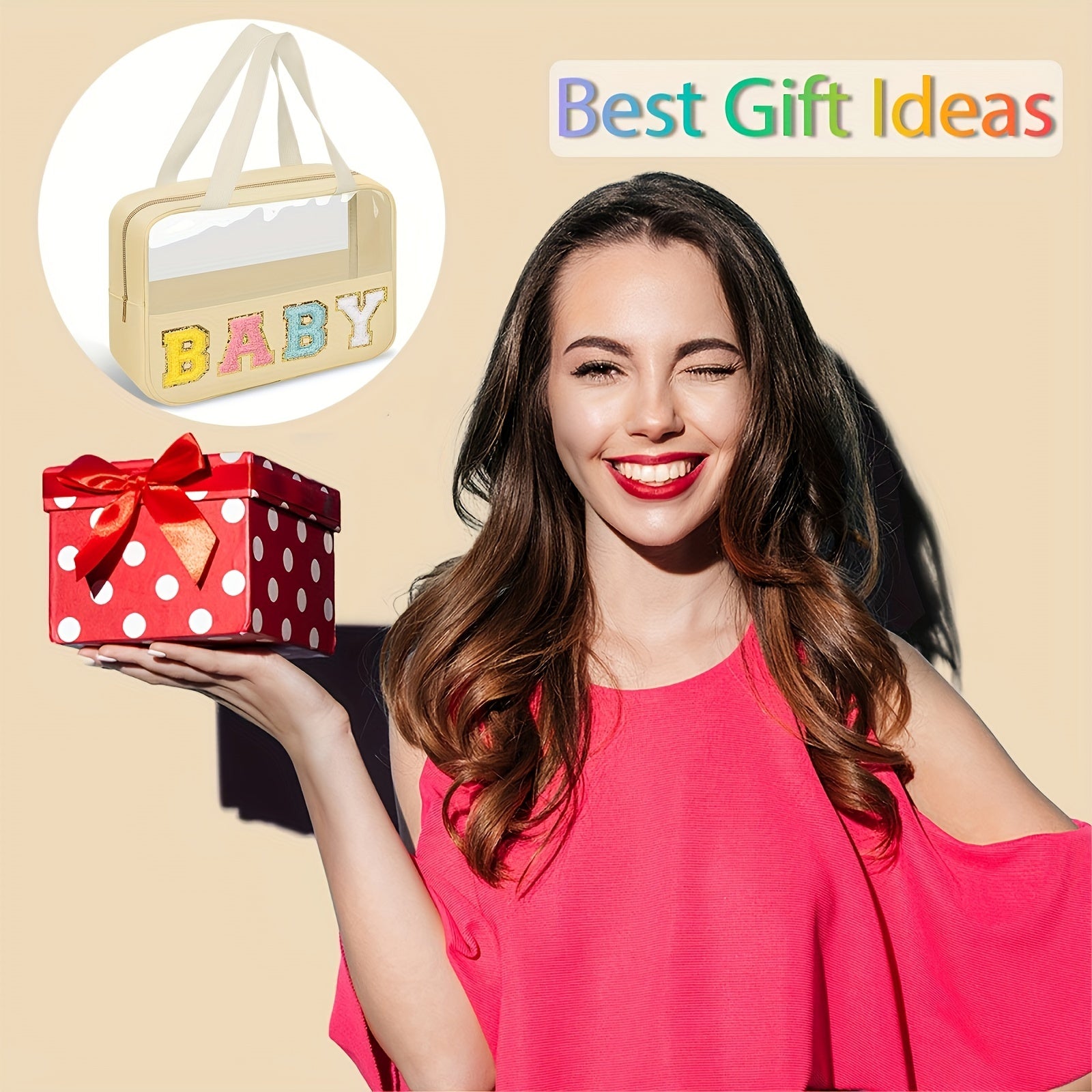 Chenille Letter Patch Clear Bag + Nylon Makeup Pouch