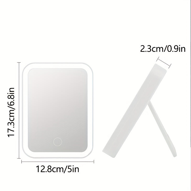 Portable Folding LED Vanity Mirror 3 Lighting Modes USB Rechargeable Pink