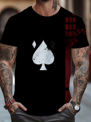 Men's 3D Spade Print T-shirt Casual Crew Neck Tee