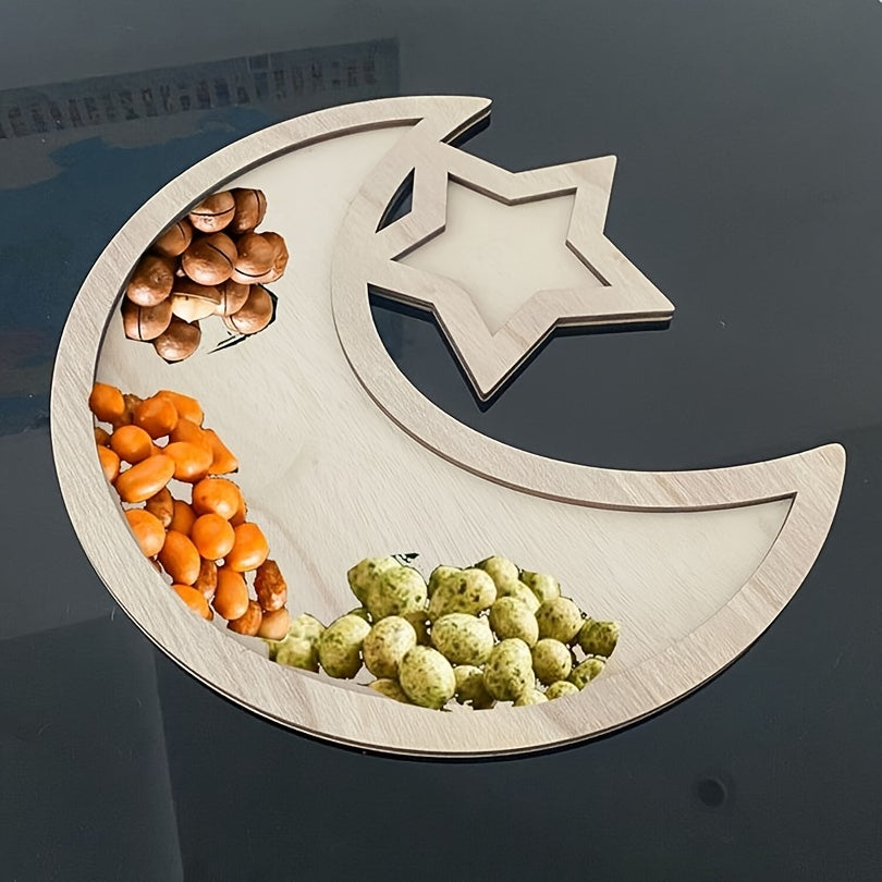 Stars and Moon Wooden Ornaments for Ramadan and Eid Al Fitr Dessert Tray