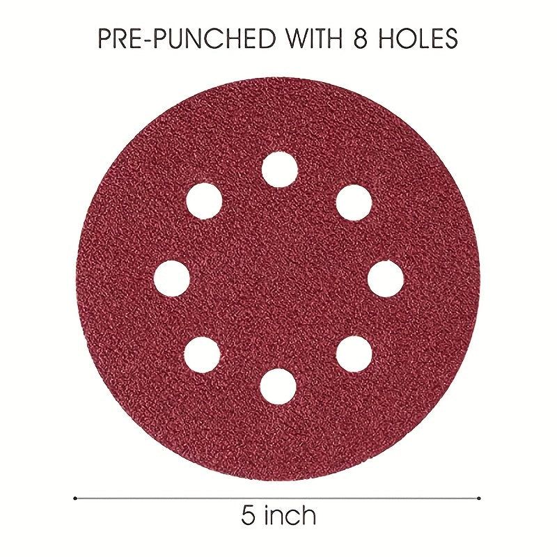 50pcs 5 8 Holes Sanding Discs 60-600 Grits Hook & Loop Random Orbital Sanders