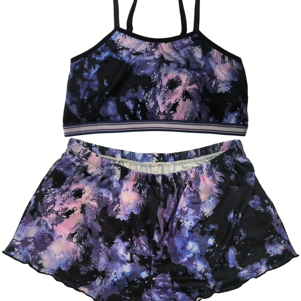 Floral Print Pajama Set Crew Neck Top & Shorts Women's Sleepwear
