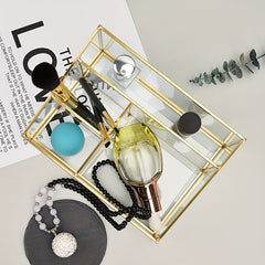 1pc Glass Storage Box Grid Cosmetic Storage Rack