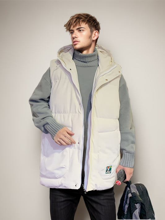 Men's Padded Thick Hooded Vest Large Pocket Warm Autumn Winter