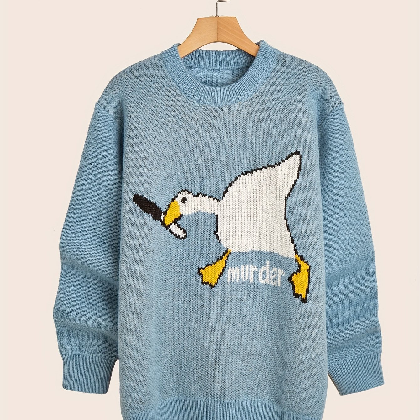 Cartoon Duck Pattern Crew Neck Sweater for Men