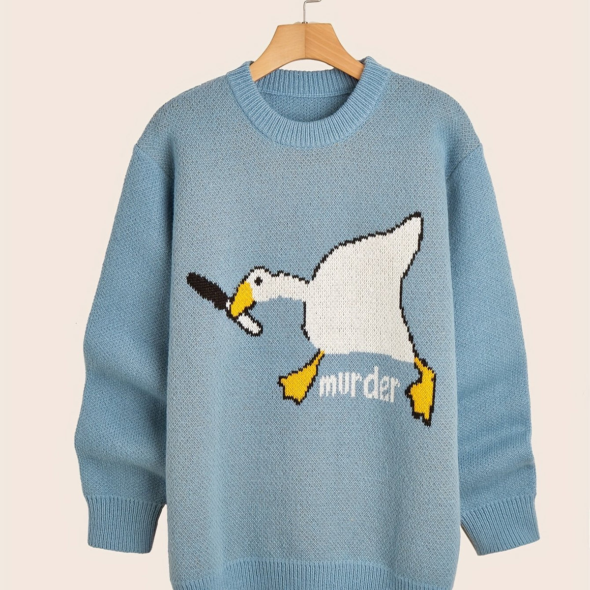 Cartoon Duck Pattern Crew Neck Sweater for Men