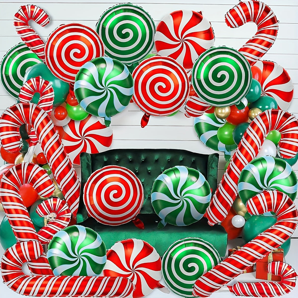18pcs Christmas Candy Balloon Set Red Green Mylar Candy Balloon