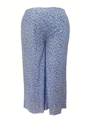  Boho Floral Print Wide Leg Pants with Pockets