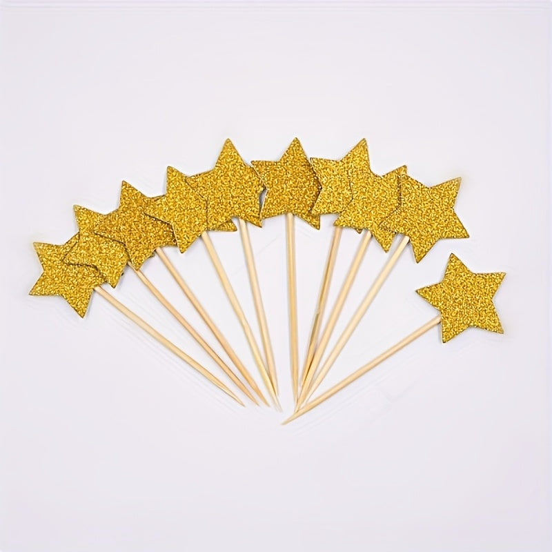 10pcs Golden Glitter Mini Star Cupcake Toppers for Events & Celebrations