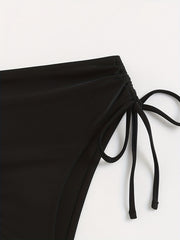 Drawstring Tie Side High Waist Bikini Bottoms