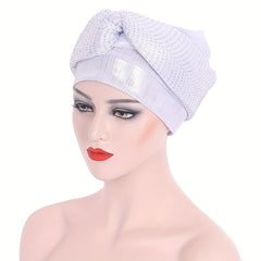 Rhinestone Decor Turban Cap Elastic Head Wrap Chemo Hats