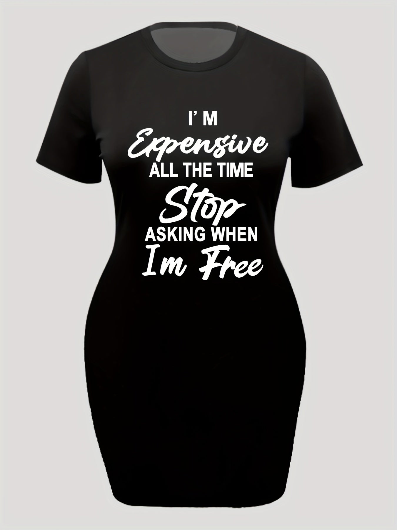  Women's Slogan Print Stretch Dress