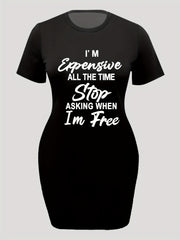  Women's Slogan Print Stretch Dress