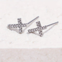 Zircon Cross Stud Earrings Retro Copper Jewelry Gift