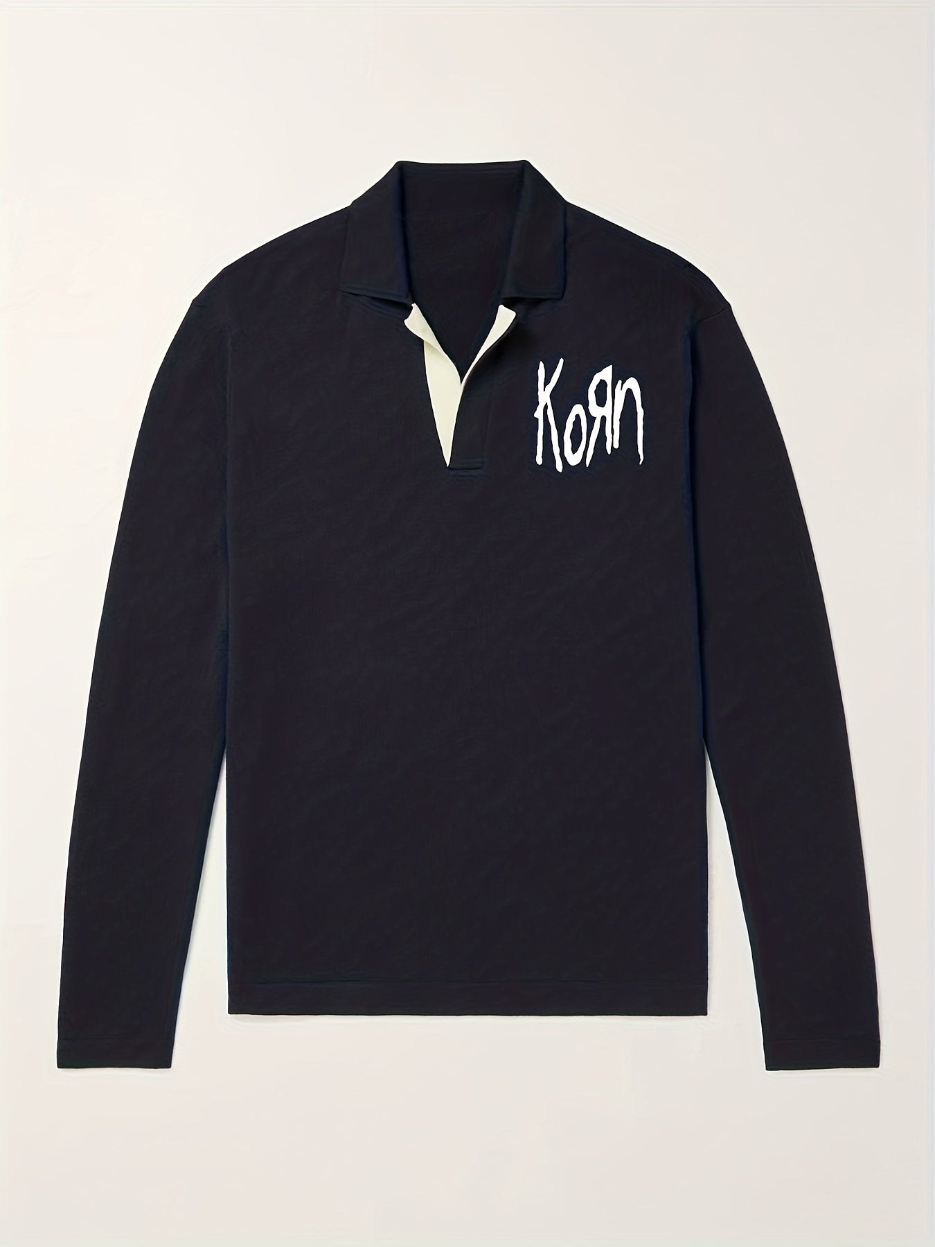 Men's Letter Pattern Polo Sweater Warm V Neck Pullover