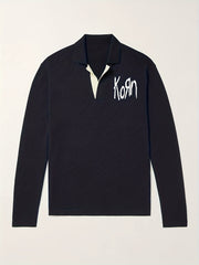 Men's Letter Pattern Polo Sweater Warm V Neck Pullover