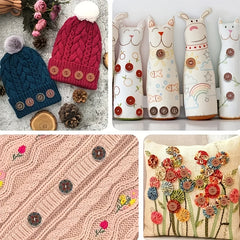 50pcs Retro Flower Discs Wooden Craft Buttons Assorted Colors DIY Projects
