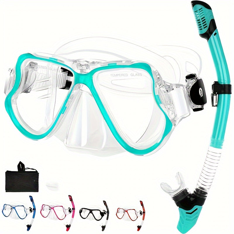 Panoramic View Snorkel Set Anti Fog Tempered Glass Diving Mask