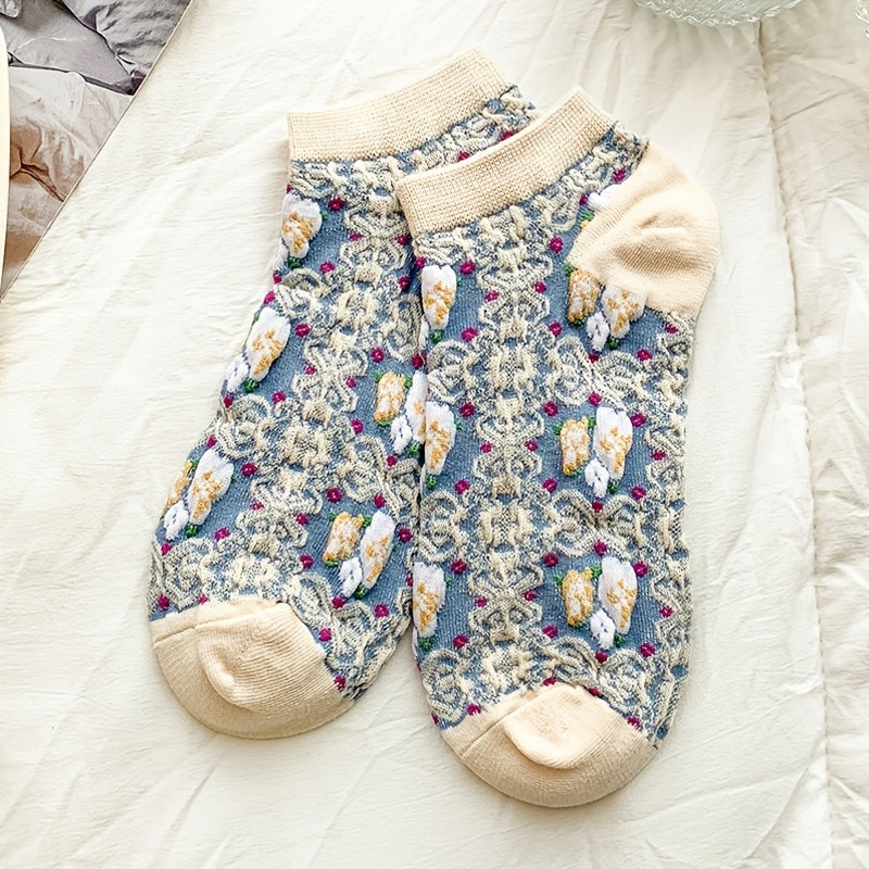8 Pairs Floral Short Socks Breathable Lightweight Ankle Stockings Hosiery