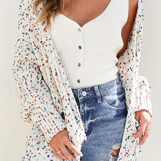  Rainbow Dot Long Sleeve Open Front Cardigan