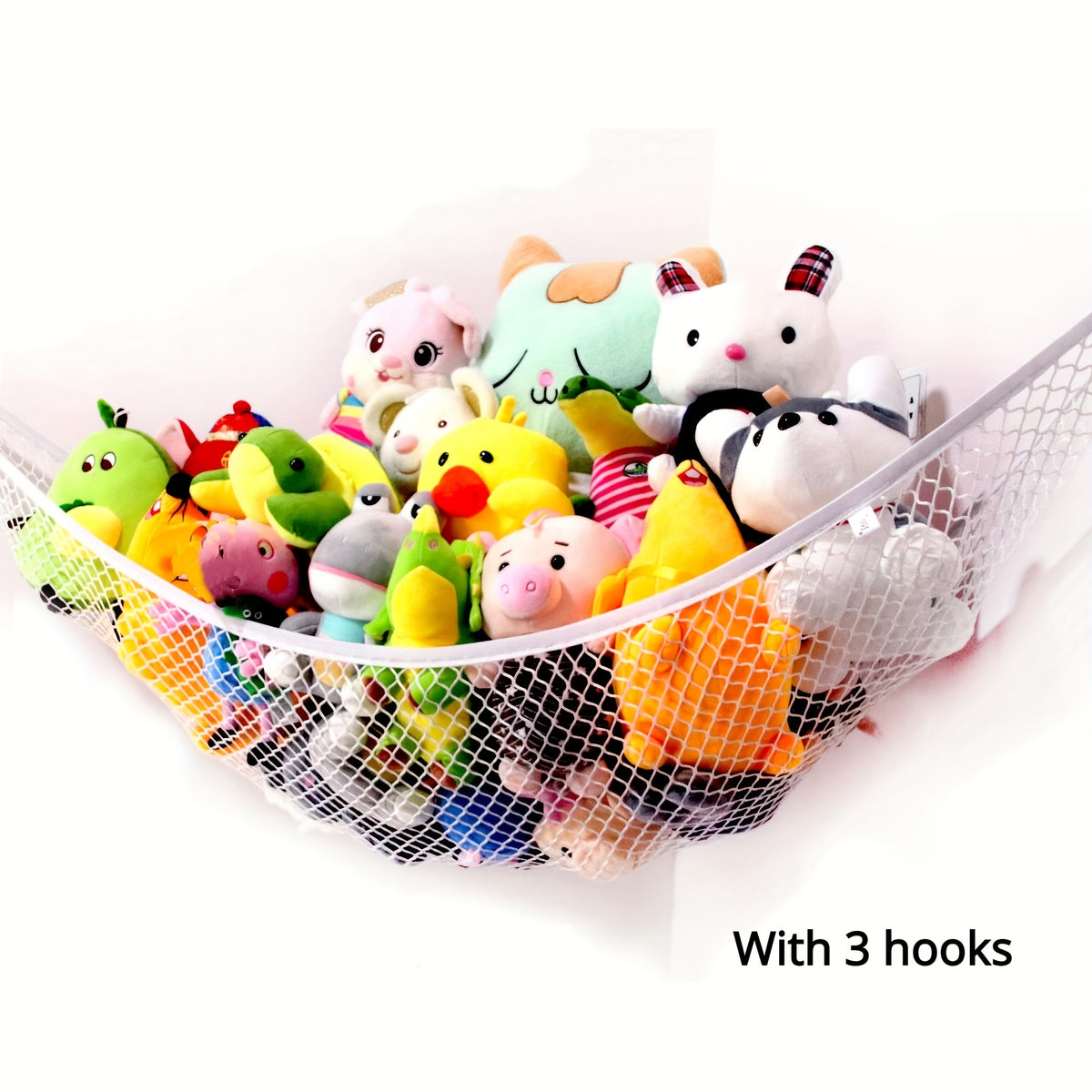 Large Capacity Triangular Wall Toy Storage Hammock with 25 Rubber Bands