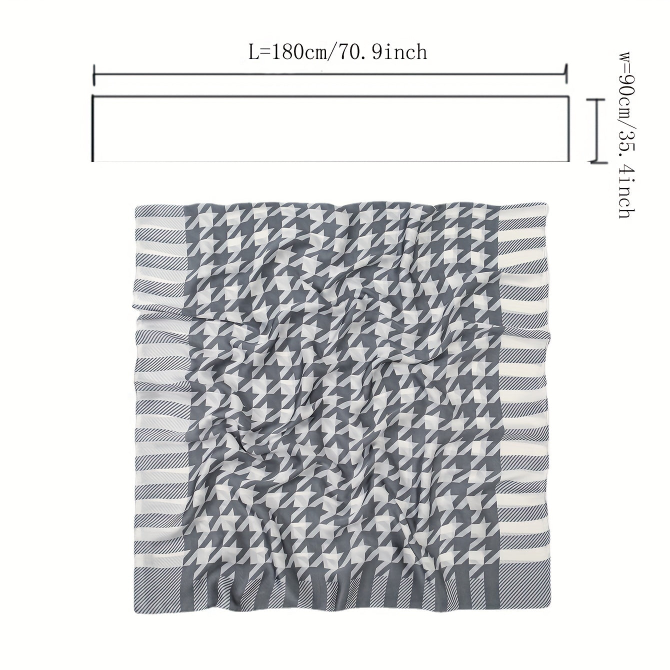 Gray Houndstooth Print Silk Scarf for Women