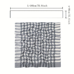 Gray Houndstooth Print Silk Scarf for Women
