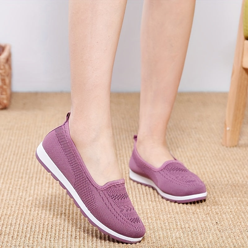 Women's Breathable Flying Woven Slip On Sneakers Lightweight Walking Shoes
