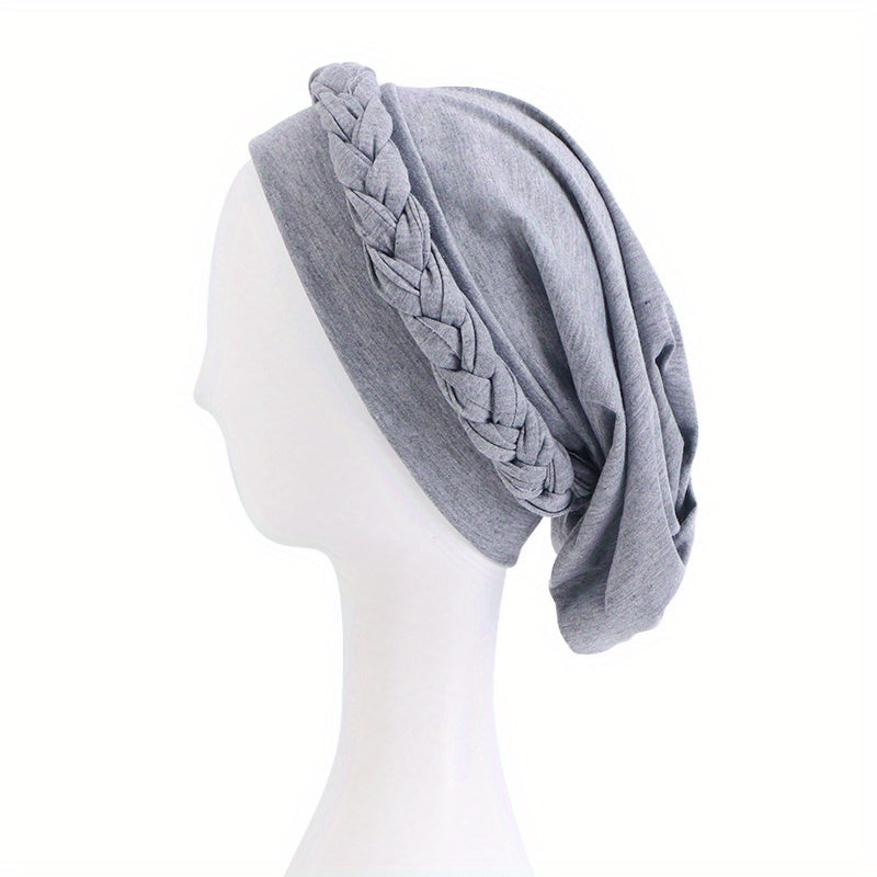 Boho Braided Turban Cap Solid Hijab Head Wrap Elastic Bonnet