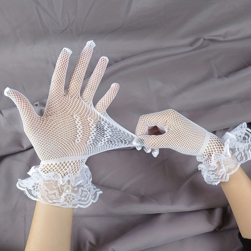 Bow Lace Gloves Translucent Decorative Dress Gloves For Women