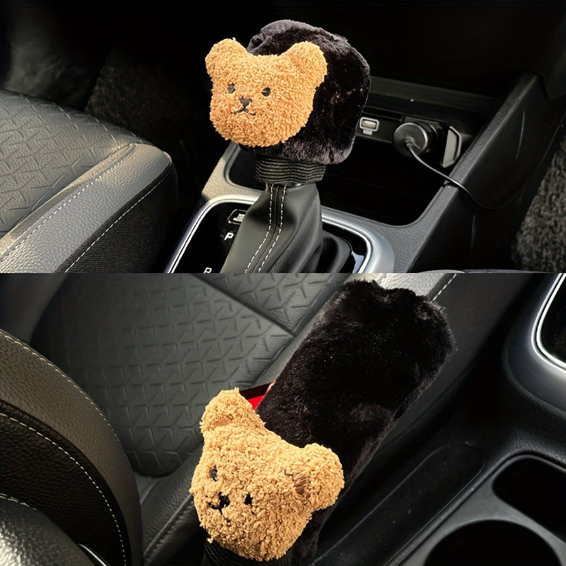 2pcs Coffee Bear Handbrake Cover And Gear Sleeve Universal - Car Interior Decor