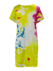  Tie Dye Short Sleeve Ruched Side Wrap Dress