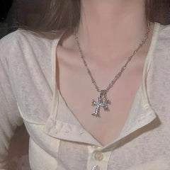 Y2K Double Cross Long Necklace Jewelry Gift