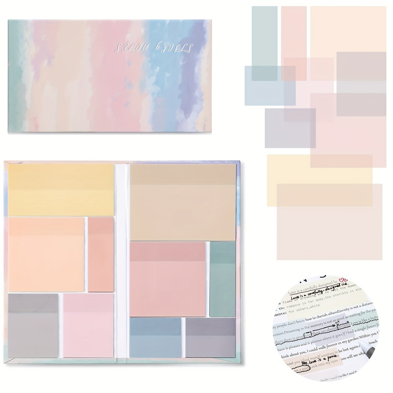 500 Sheets Waterproof Clear Memo Pads - 6 Sizes, 10 Colors
