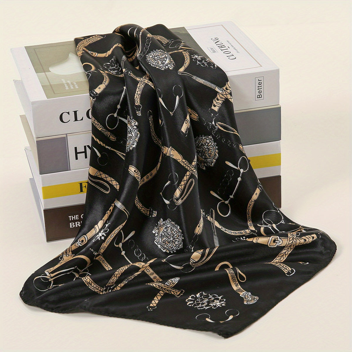 Geometric Chain Print Bandana Square Scarf Satin Neckerchief Women