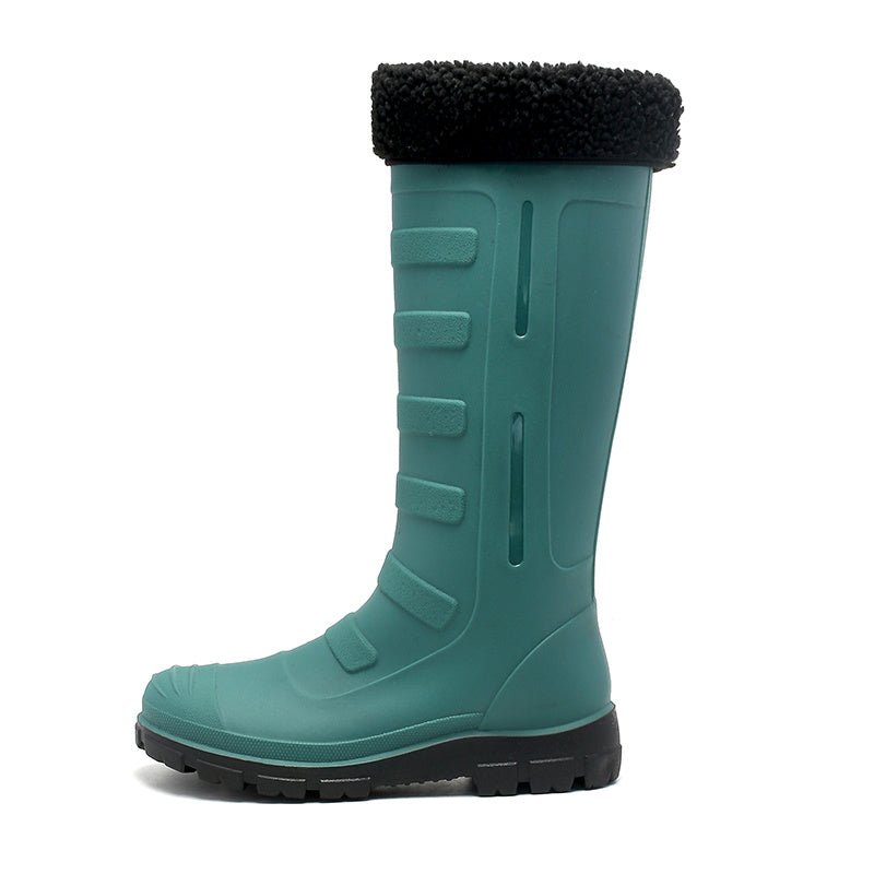 Women's Plush Knee High Rain Boots Waterproof Non slip Shoes